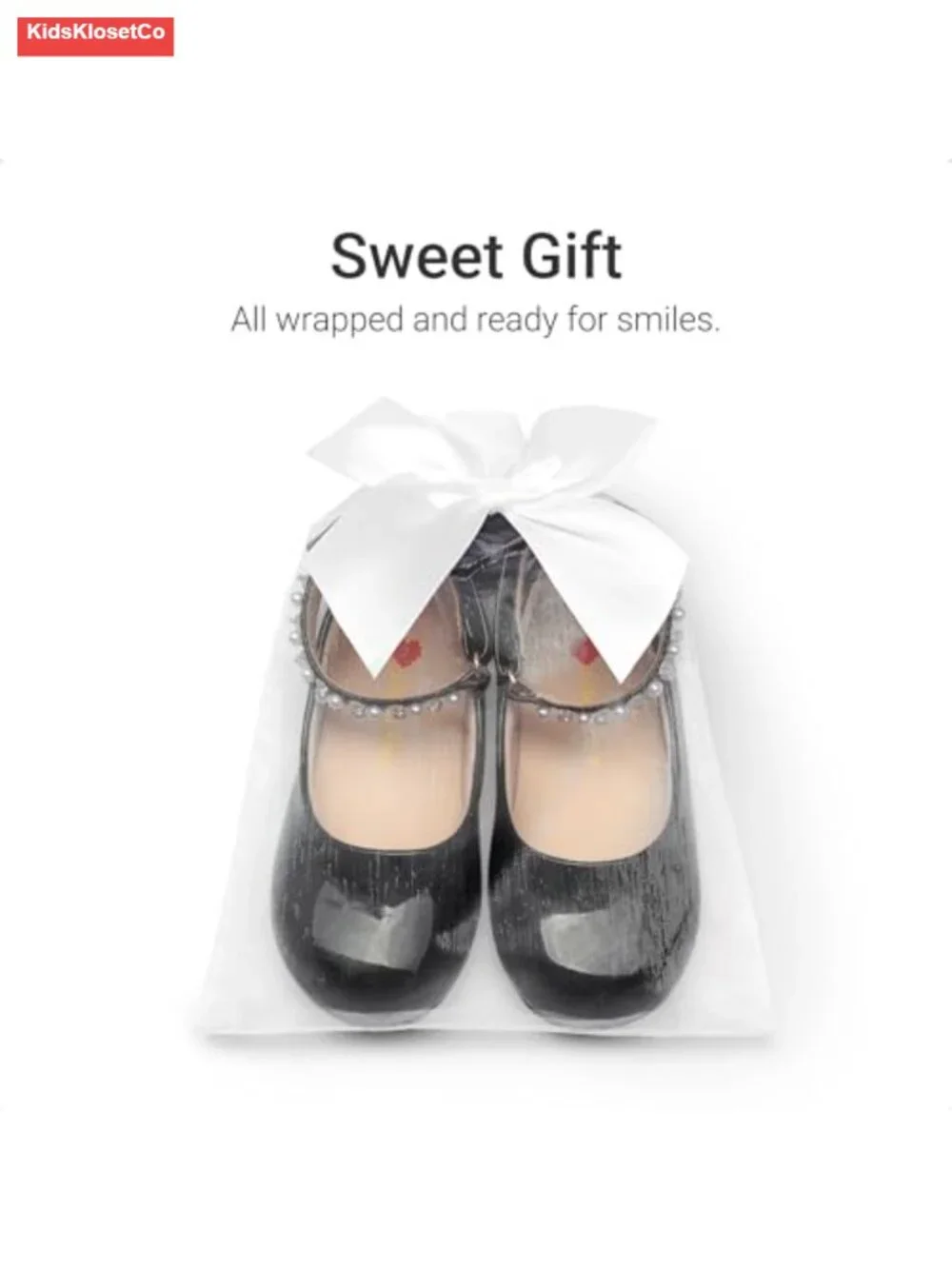 Toddler Girls Mary Jane Ballet Flat Shoes with Pearl Ankle Strap & Satin Bow